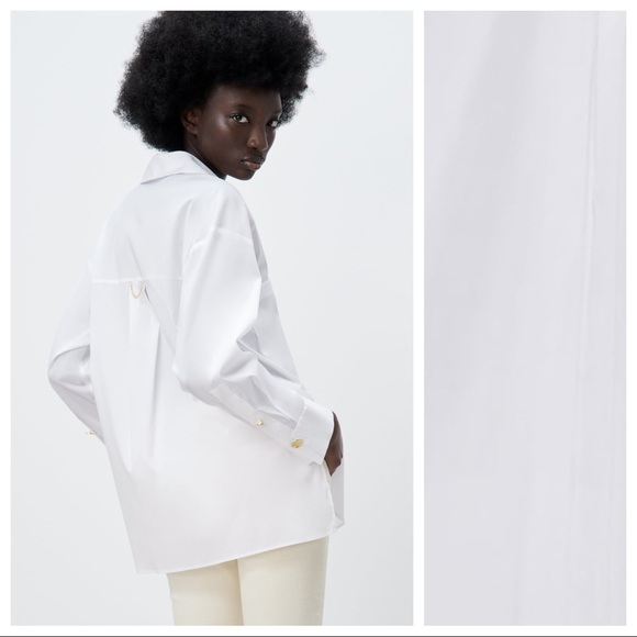 NWT. Zara White Long Blouse with Gold Buttons. Size M. - Picture 4 of 11